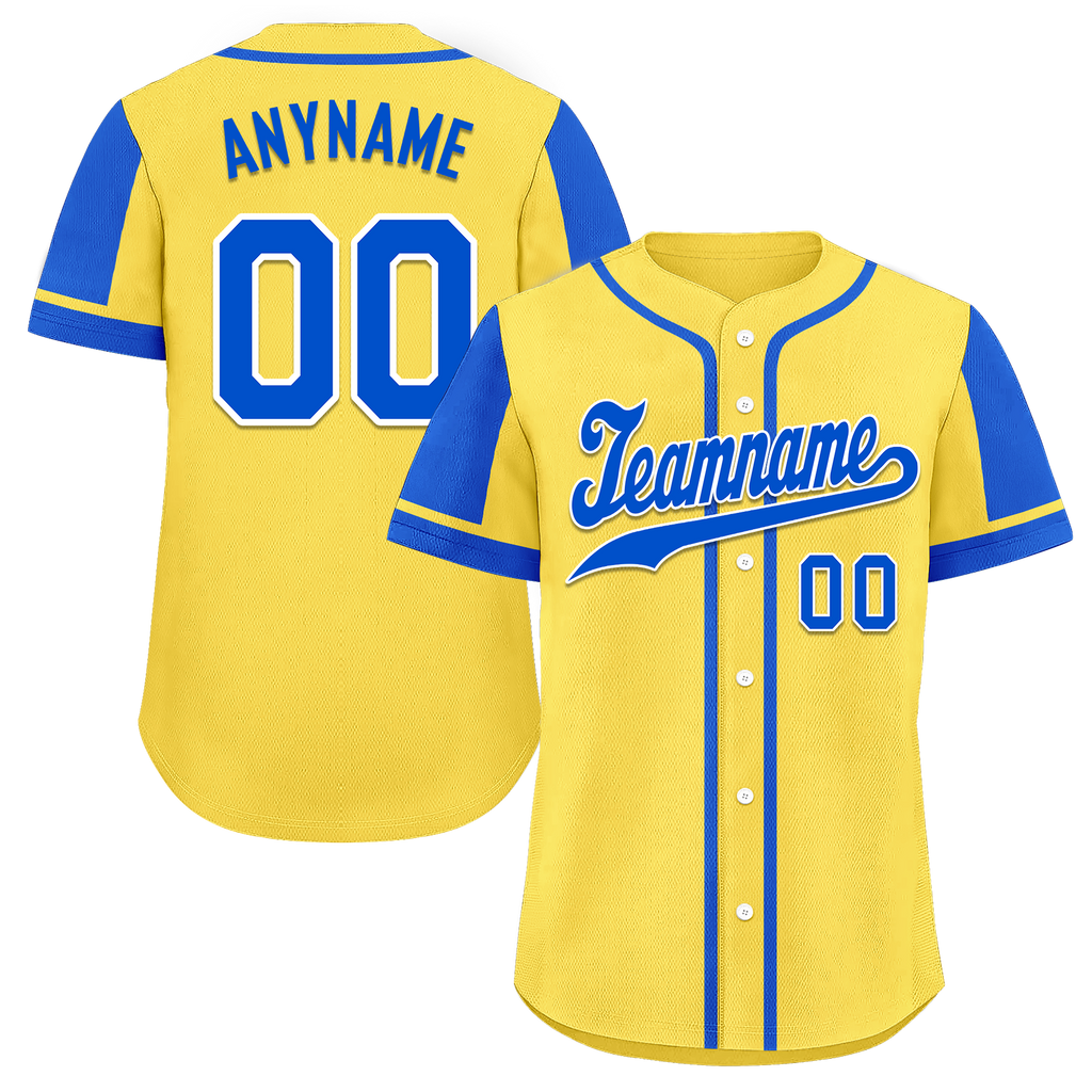 Custom Yellow Blue Raglan Sleeves Personalized Authentic Baseball Jersey BSBJ01-D017205
