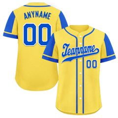 Custom Yellow Blue Raglan Sleeves Personalized Authentic Baseball Jersey BSBJ01-D017205