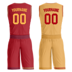 Custom Red Yellow Classic Style Reversible Basketball Uniform Personalized COOLMAX BBJR-D017011