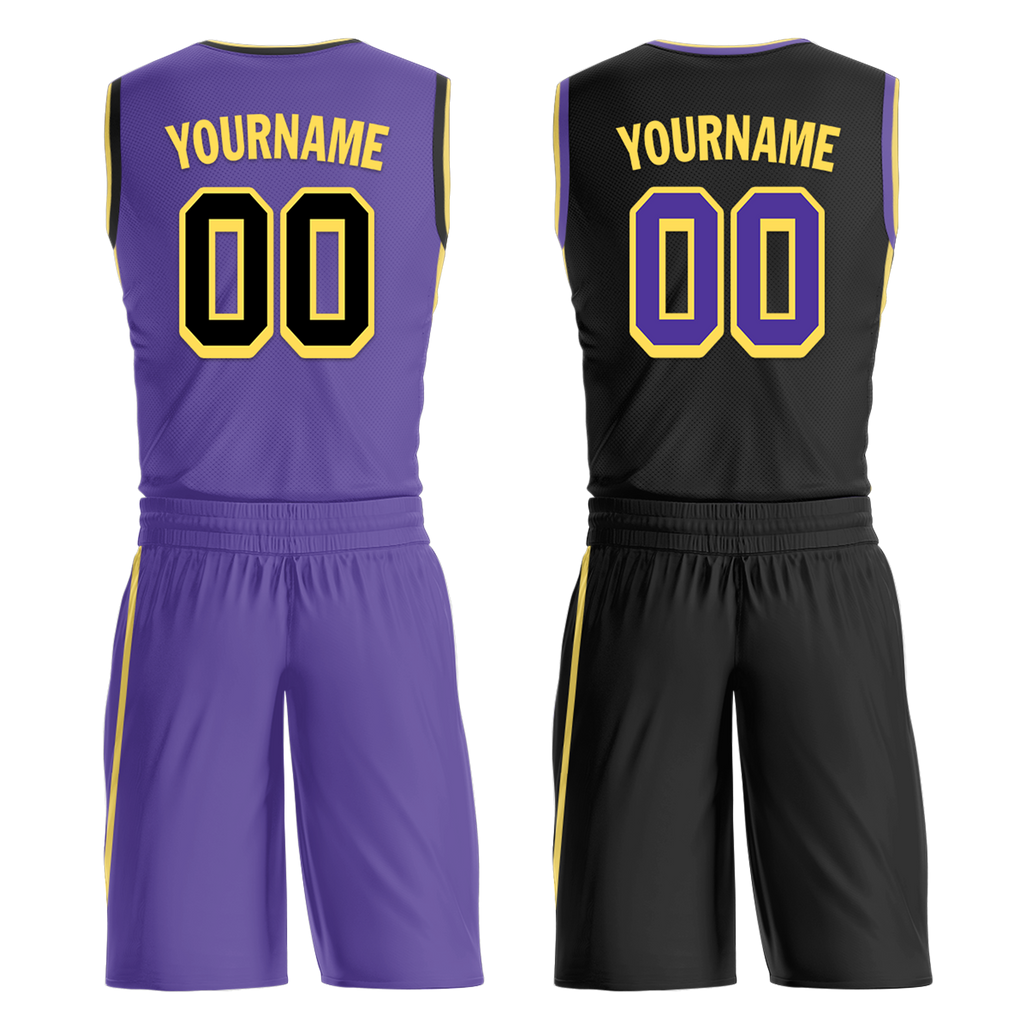 Custom Purple Black Classic Style Reversible Basketball Uniform Personalized COOLMAX BBJR-D017033