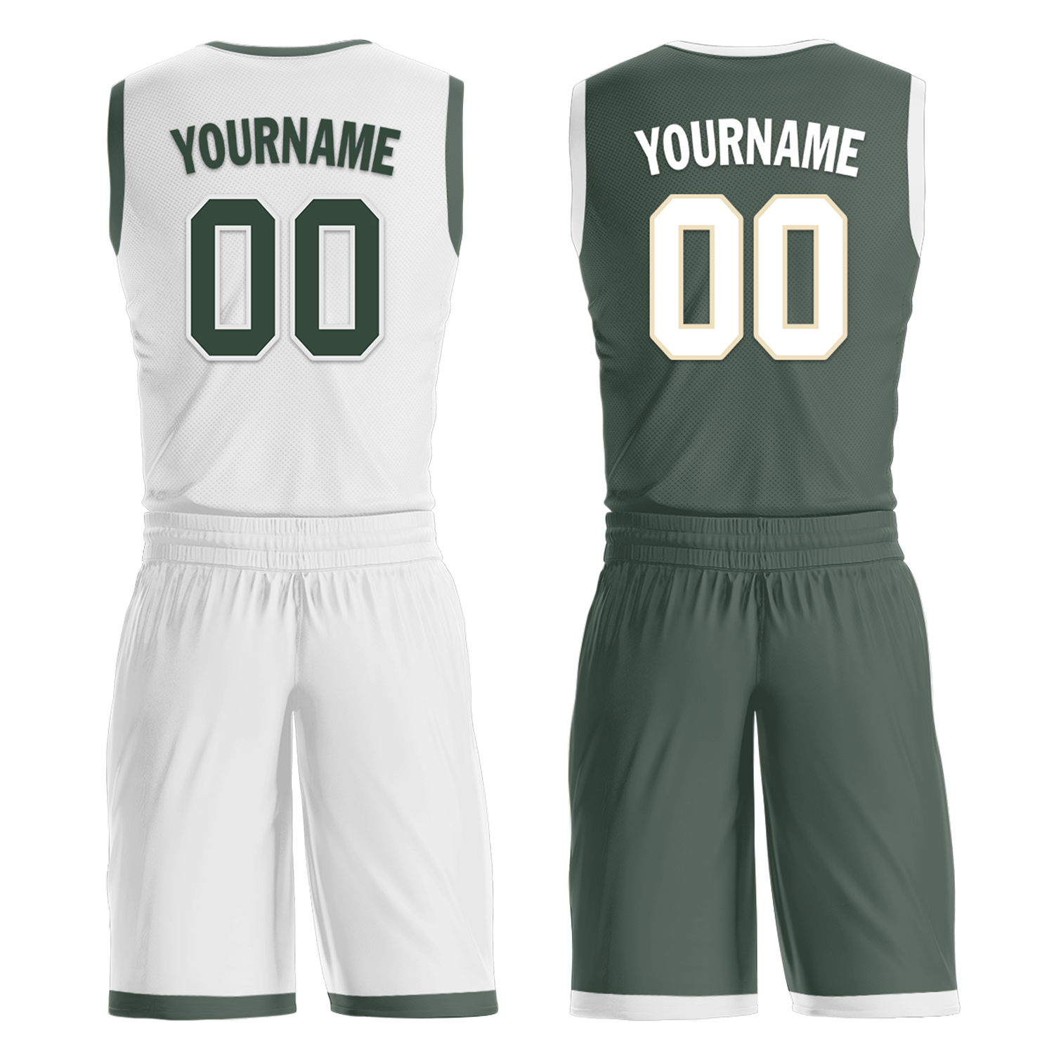 Custom White Green Classic Style Reversible Basketball Uniform Personalized Ordinary BBJR-D017010