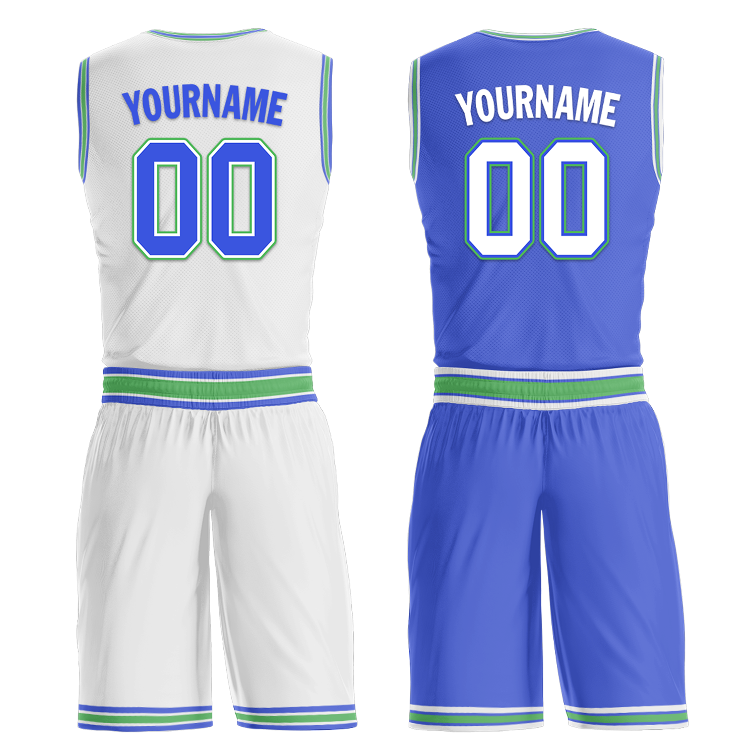 Custom White Blue Classic Style Reversible Basketball Uniform Personalized COOLMAX BBJR-D017045