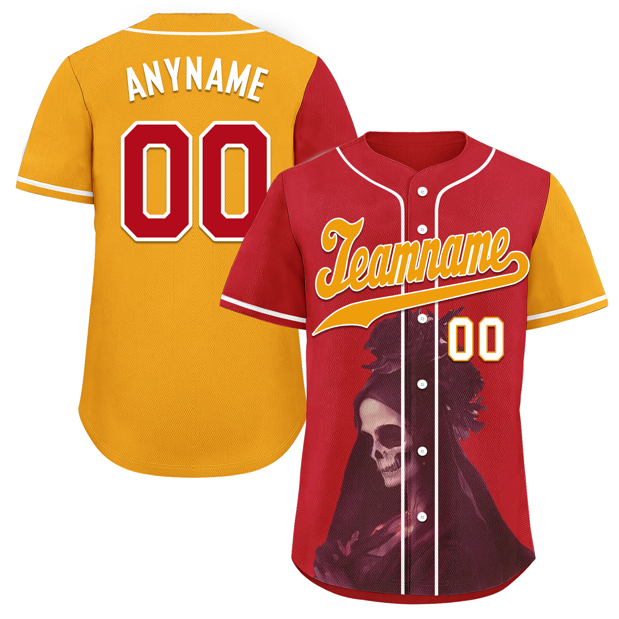 Custom Red Yellow Skull Fashion Personalized Authentic Baseball Jersey BSBJ01-D017150