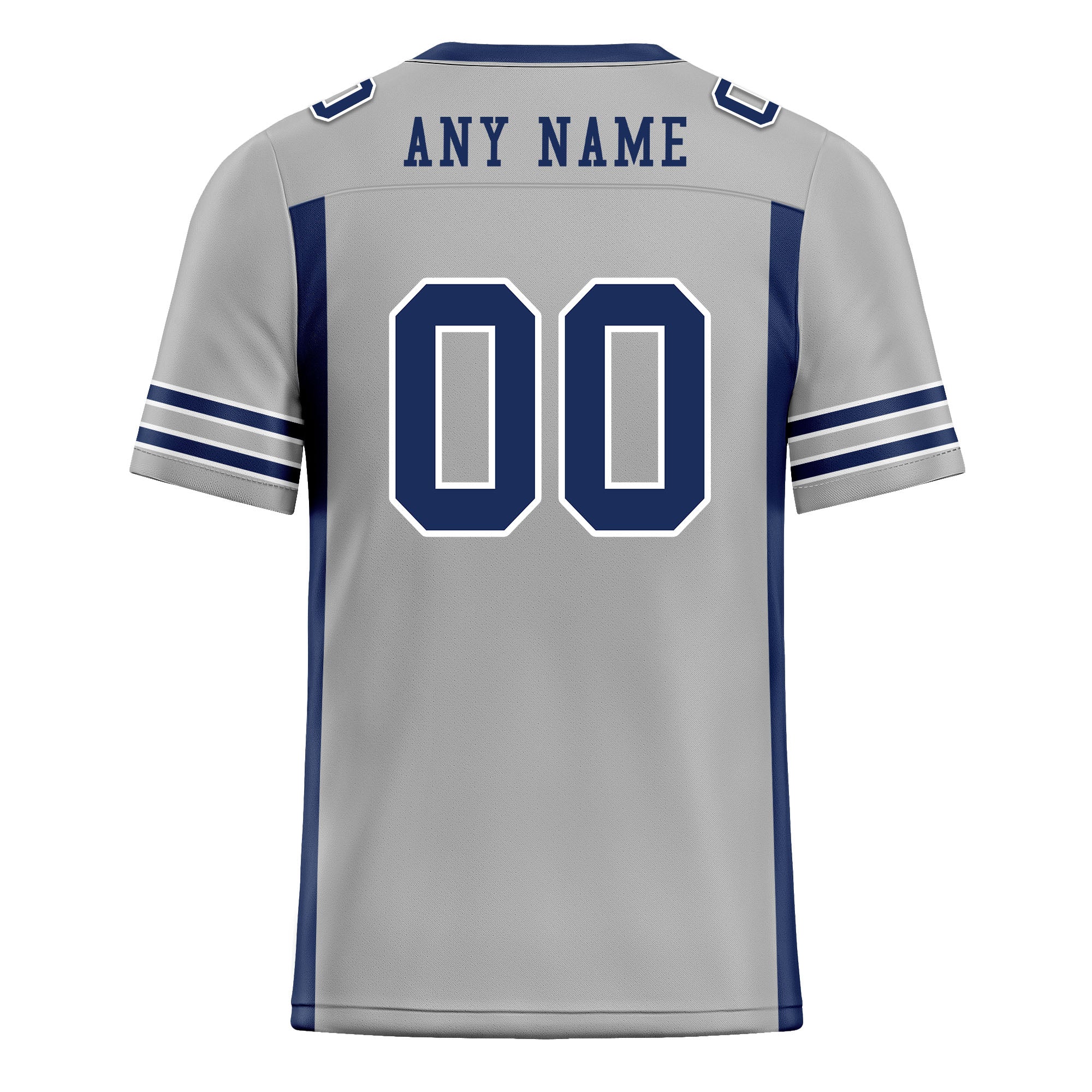 Custom Gray Blue Striped Sleeves Personalized Authentic Football Jersey FBJ02-D06046
