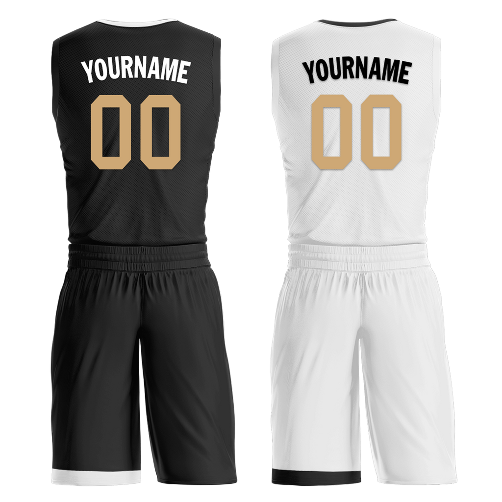 Custom Black White Classic Style Reversible Basketball Uniform Personalized COOLMAX BBJR-D017044