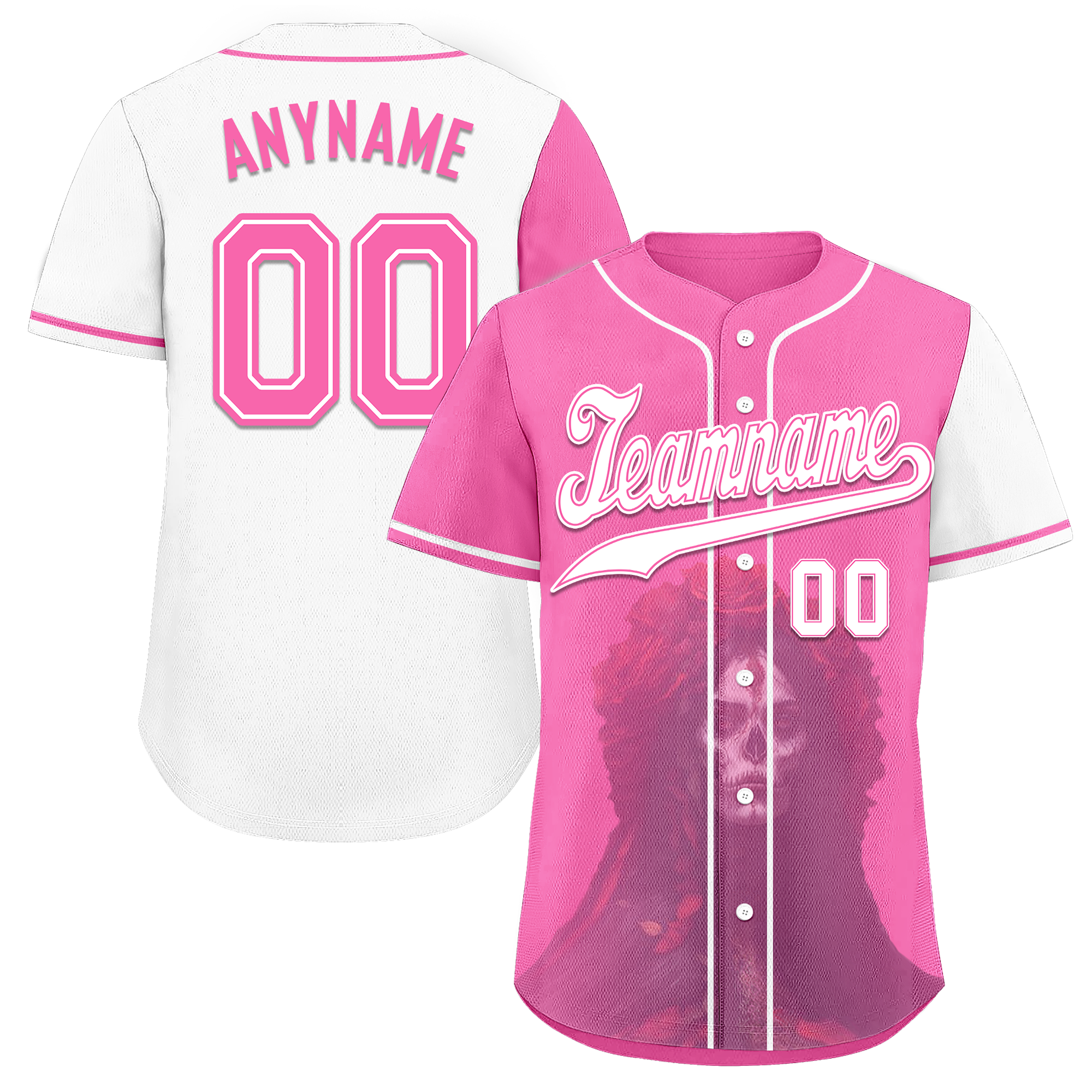 Custom Pink White Skull Fashion Personalized Authentic Baseball Jersey BSBJ01-D017151