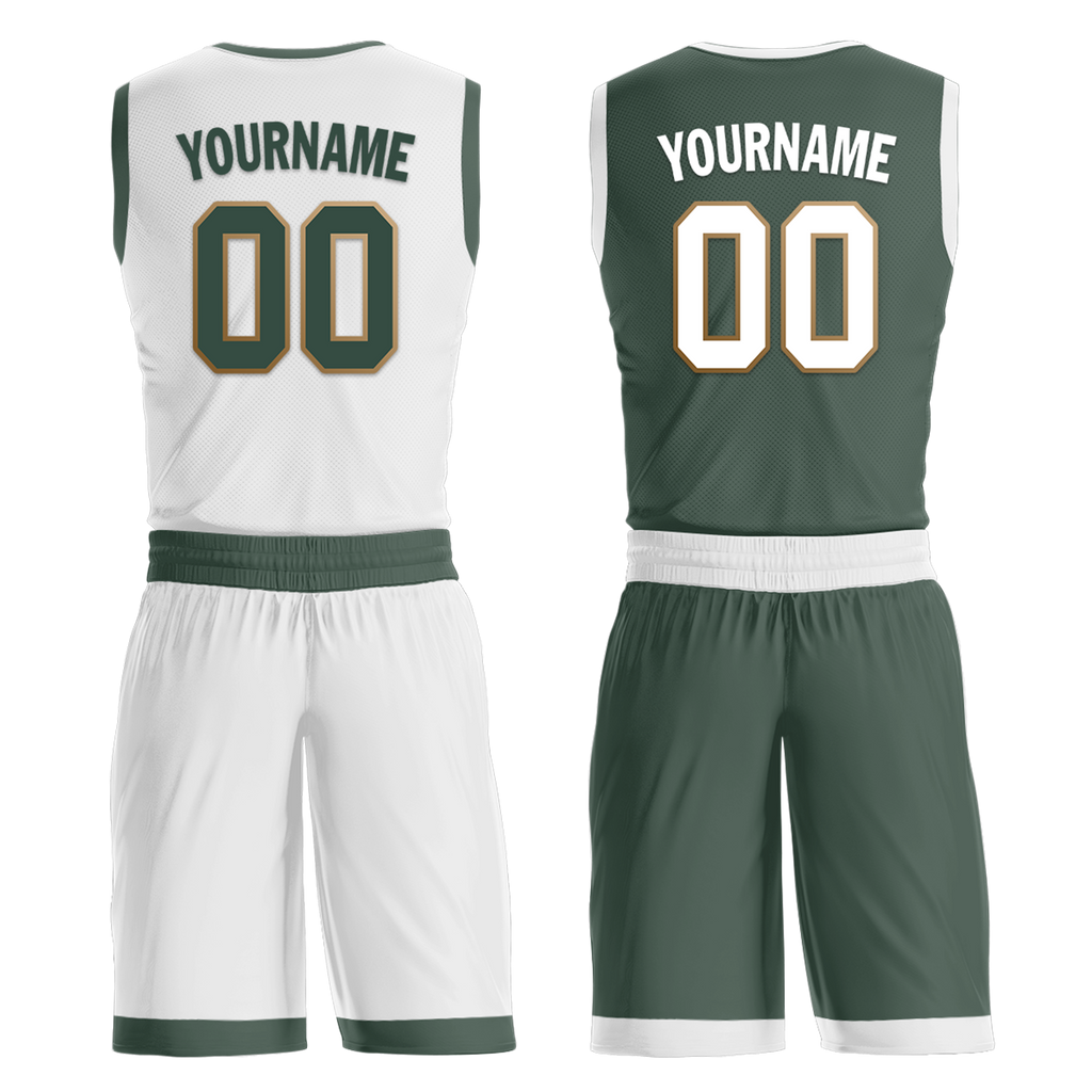 Custom White Green Classic Style Reversible Basketball Uniform Personalized Ordinary BBJR-D017002