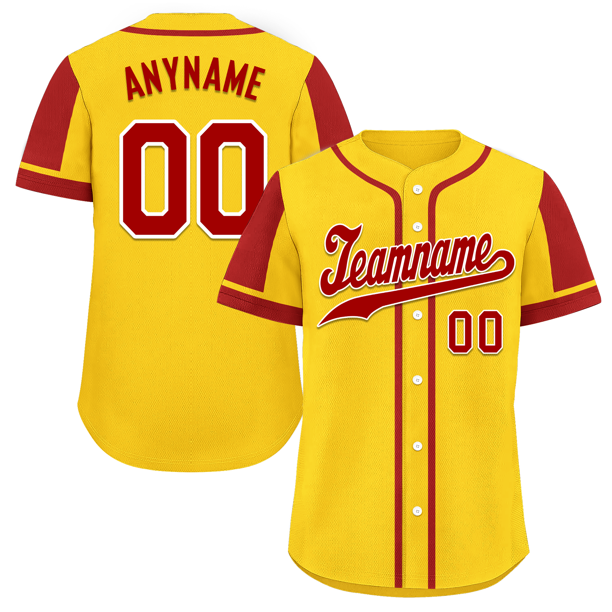Custom Yellow Red Raglan Sleeves Personalized Authentic Baseball Jersey BSBJ01-D017203
