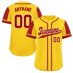 Custom Yellow Red Raglan Sleeves Personalized Authentic Baseball Jersey BSBJ01-D017203