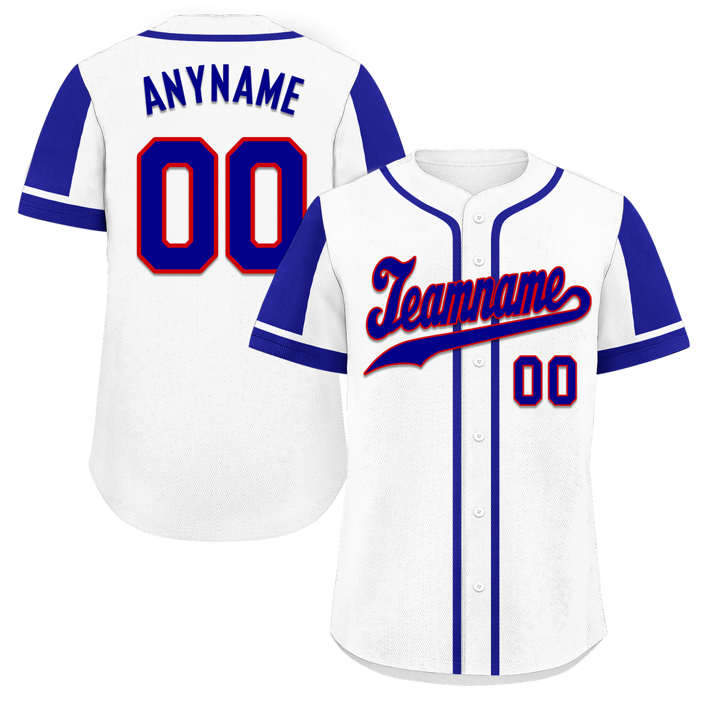 Custom White Blue Raglan Sleeves Personalized Authentic Baseball Jersey BSBJ01-D017168