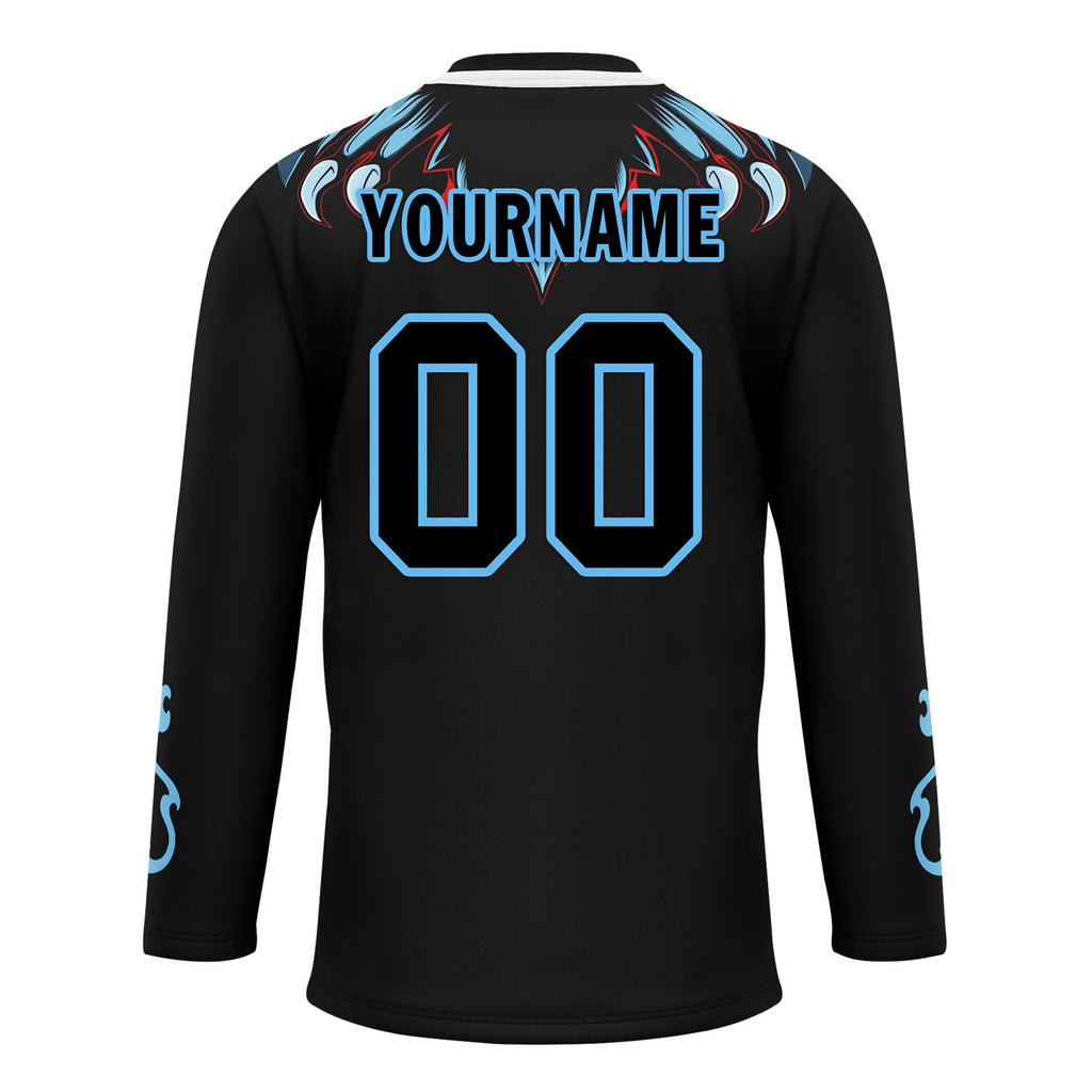 Custom Black Light Blue Gothic Personalized Hockey Jersey HCKJ01-E0601-10