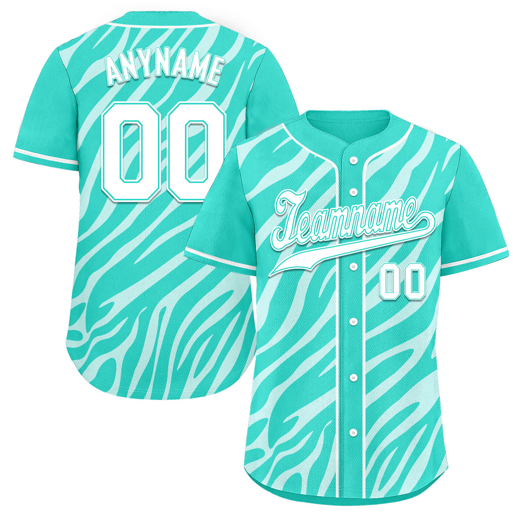 Custom Turquoise White Zebra Pattern Personalized Authentic Baseball Jersey BSBJ01-D020201-11