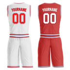 Custom White Red Classic Style Reversible Basketball Uniform Personalized COOLMAX BBJR-D017041