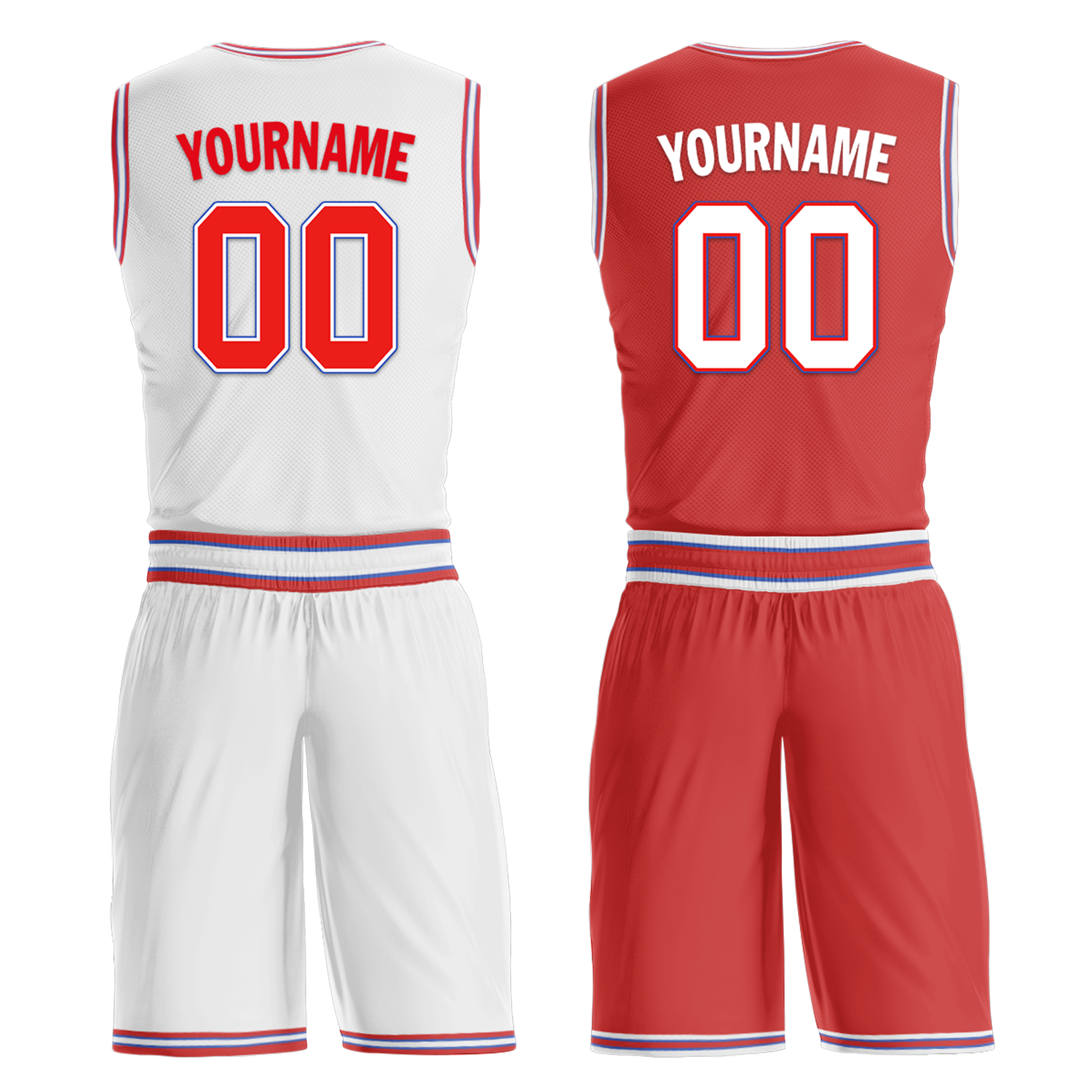 Custom White Red Classic Style Reversible Basketball Uniform Personalized COOLMAX BBJR-D017041
