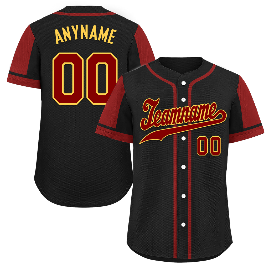 Custom Black Red Raglan Sleeves Personalized Authentic Baseball Jersey BSBJ01-D017176