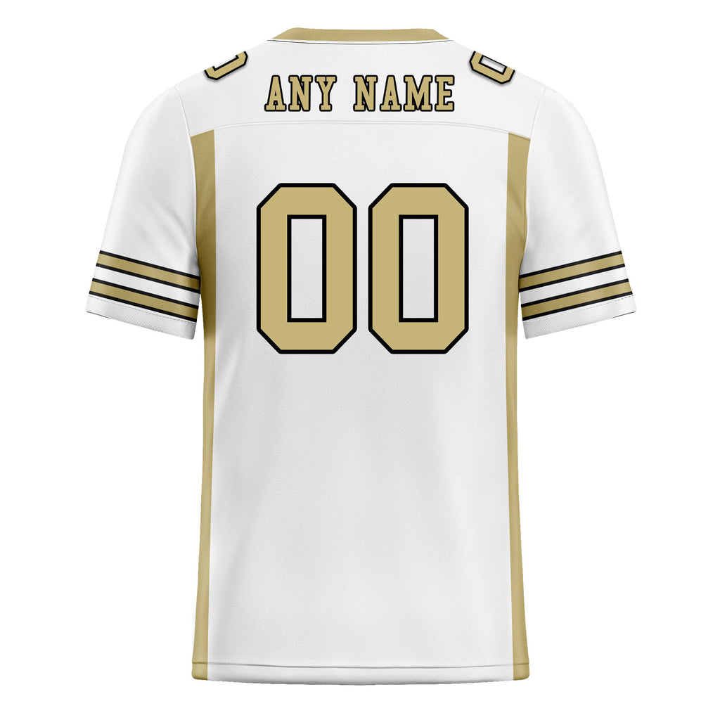 Custom White Gold Striped Sleeves Personalized Authentic Football Jersey FBJ02-D06069