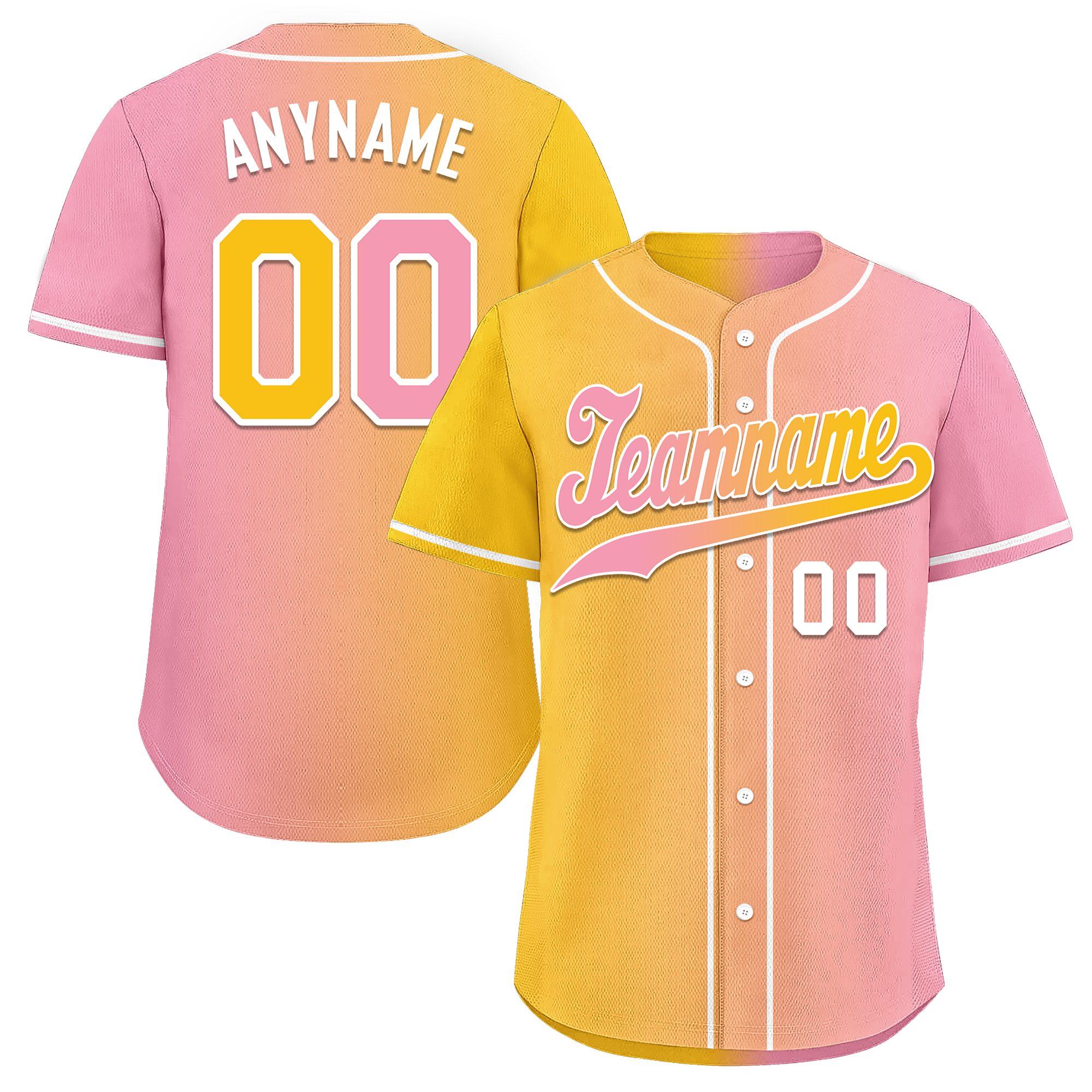 Custom Yellow Pink Gradient Fashion Personalized Authentic Baseball Jersey BSBJ01-D0a7aac