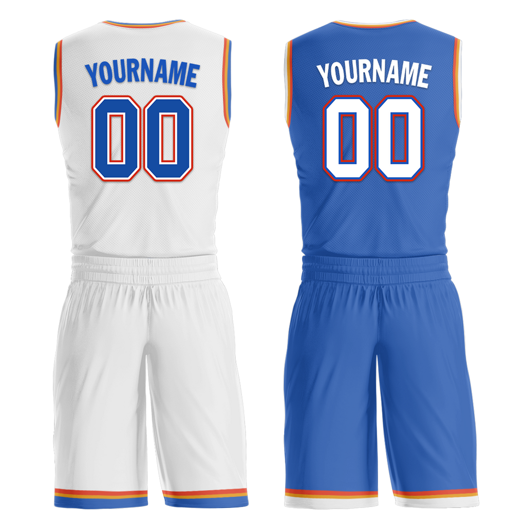 Custom White Blue Classic Style Reversible Basketball Uniform Personalized Ordinary BBJR-D017039