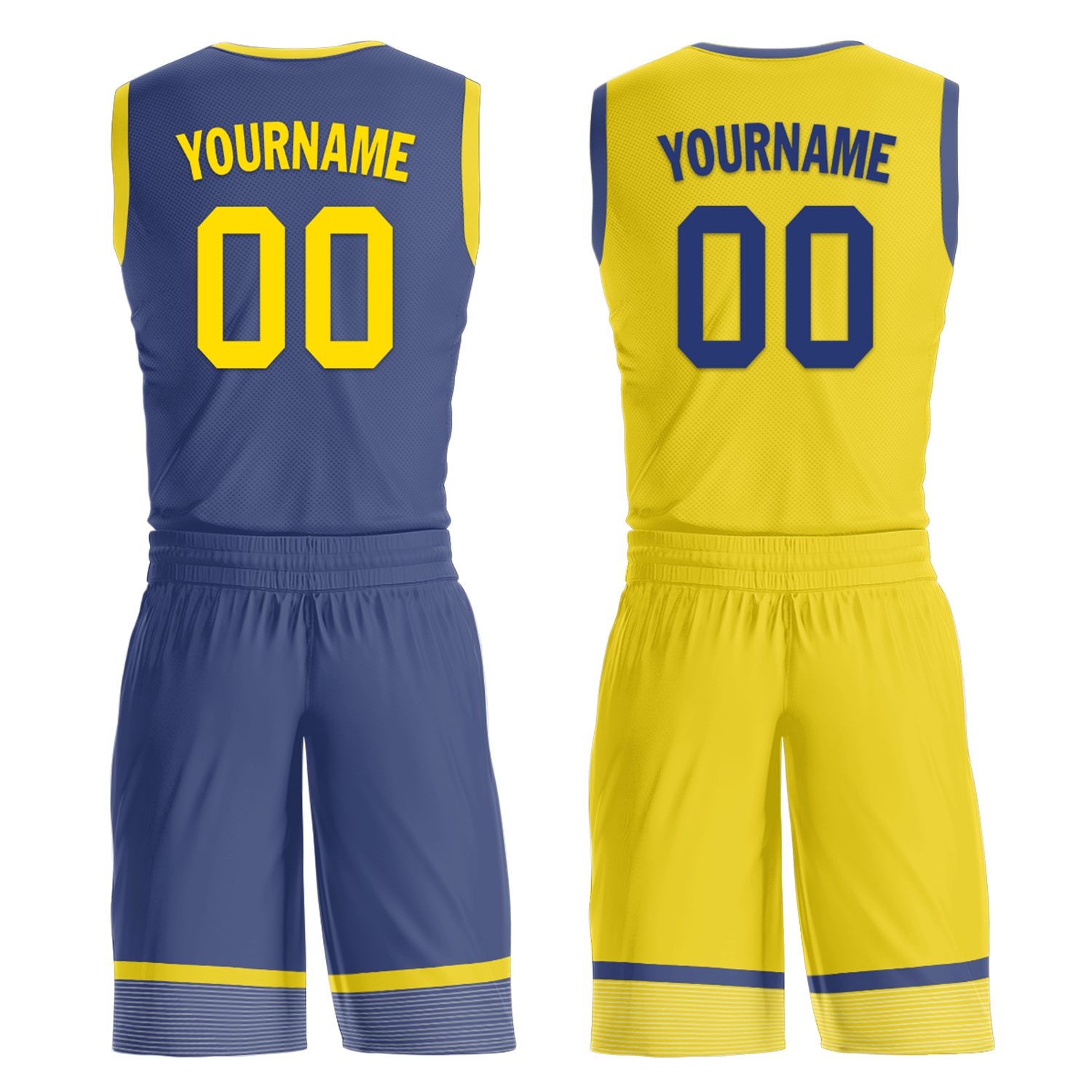 Custom Blue Yellow Classic Style Reversible Basketball Uniform Personalized COOLMAX BBJR-D017003