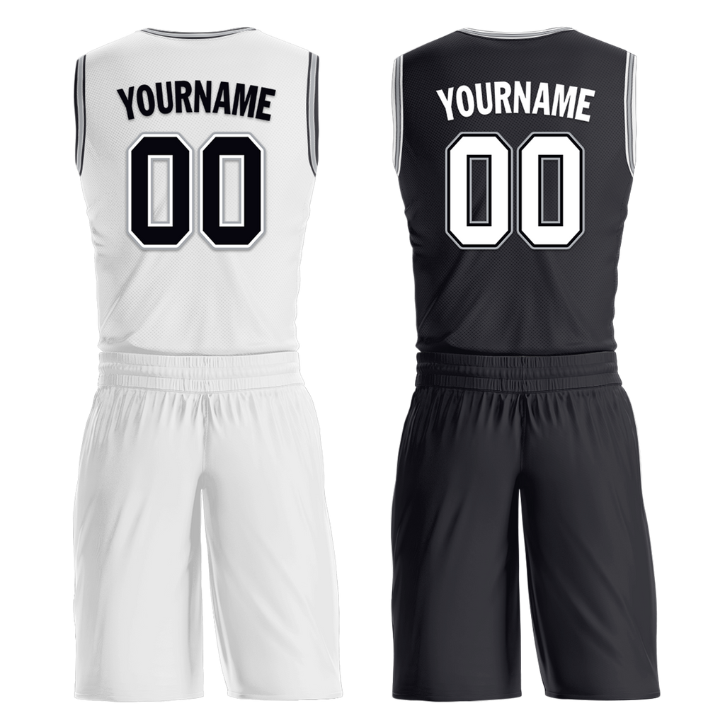 Custom White Black Classic Style Reversible Basketball Uniform Personalized COOLMAX BBJR-D017051