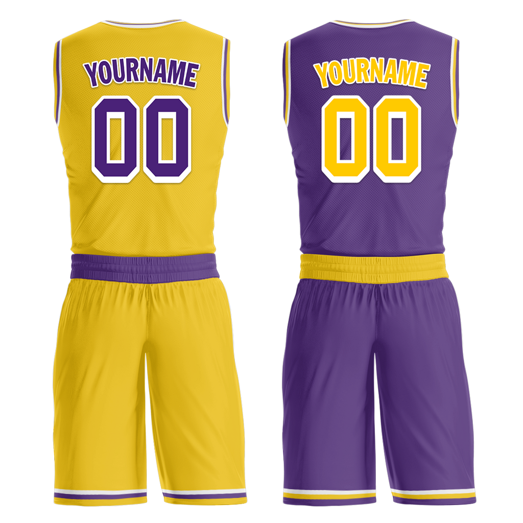 Custom Yellow Purple Classic Style Reversible Basketball Uniform Personalized COOLMAX BBJR-D017034