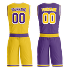 Custom Yellow Purple Classic Style Reversible Basketball Uniform Personalized COOLMAX BBJR-D017034