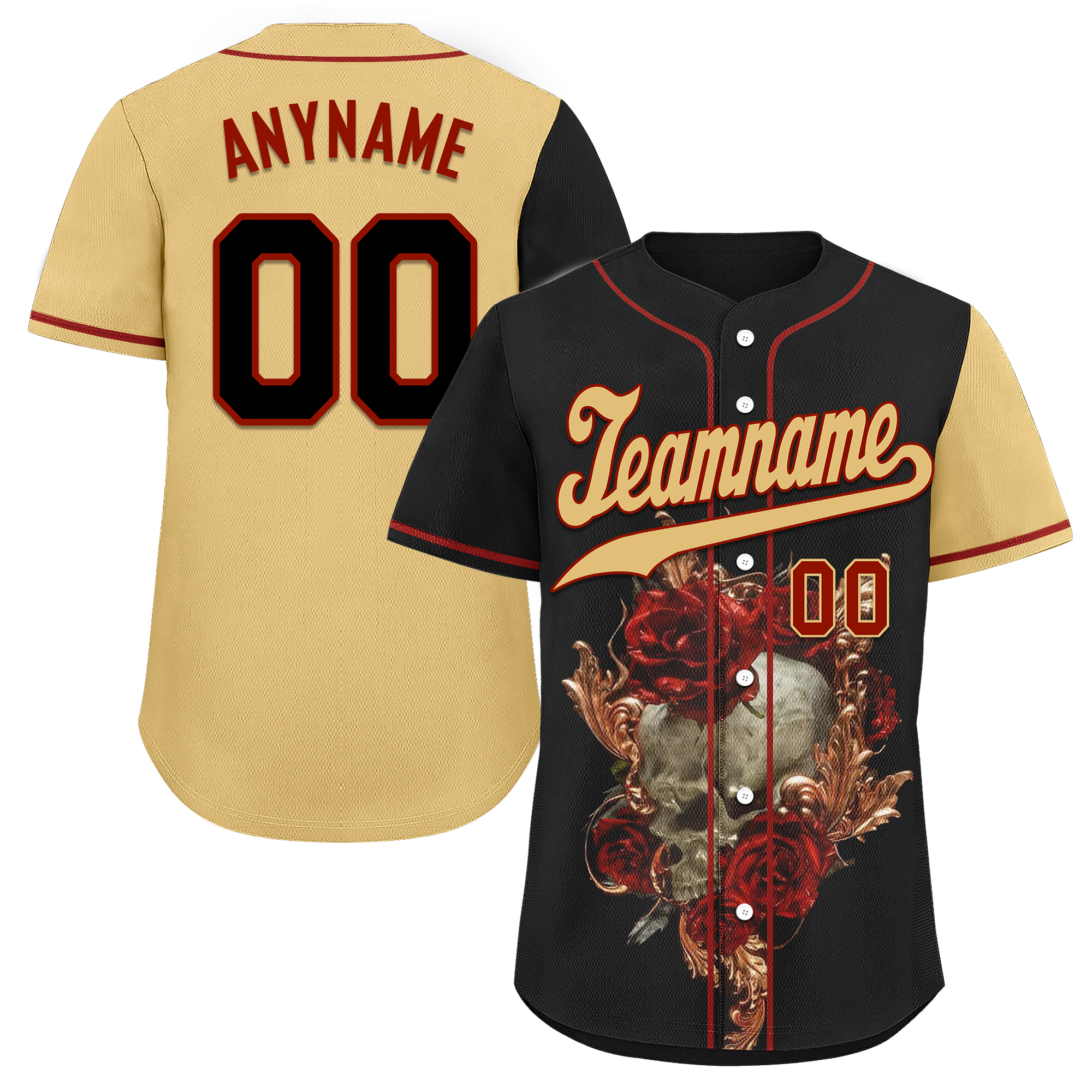 Custom Black Yellow Skull Fashion Personalized Authentic Baseball Jersey BSBJ01-D017142