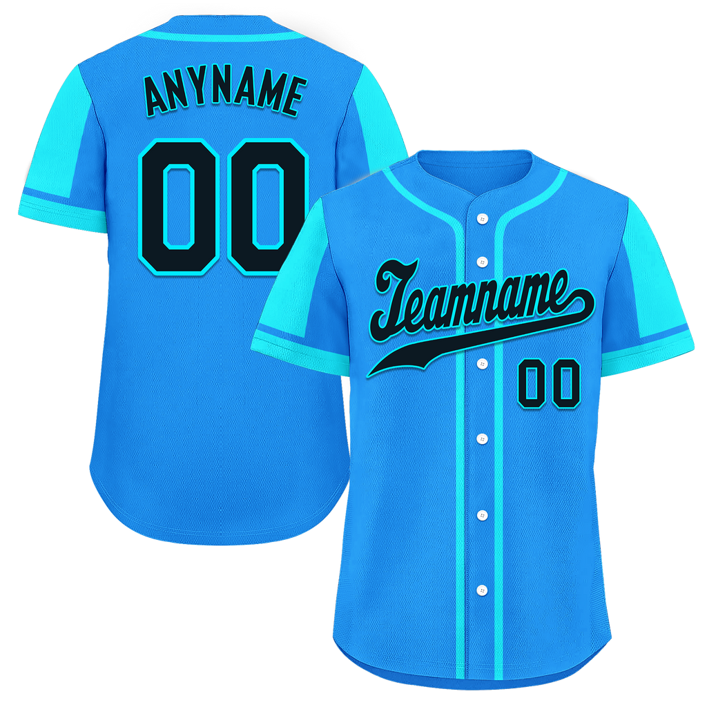 Custom Blue Cyan Raglan Sleeves Personalized Authentic Baseball Jersey BSBJ01-D017199