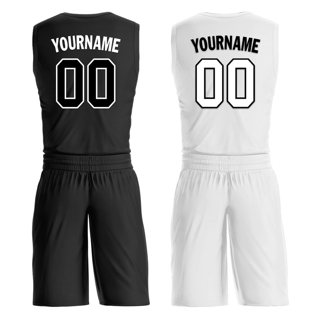 Custom Black White Classic Style Reversible Basketball Uniform Personalized COOLMAX BBJR-D017007