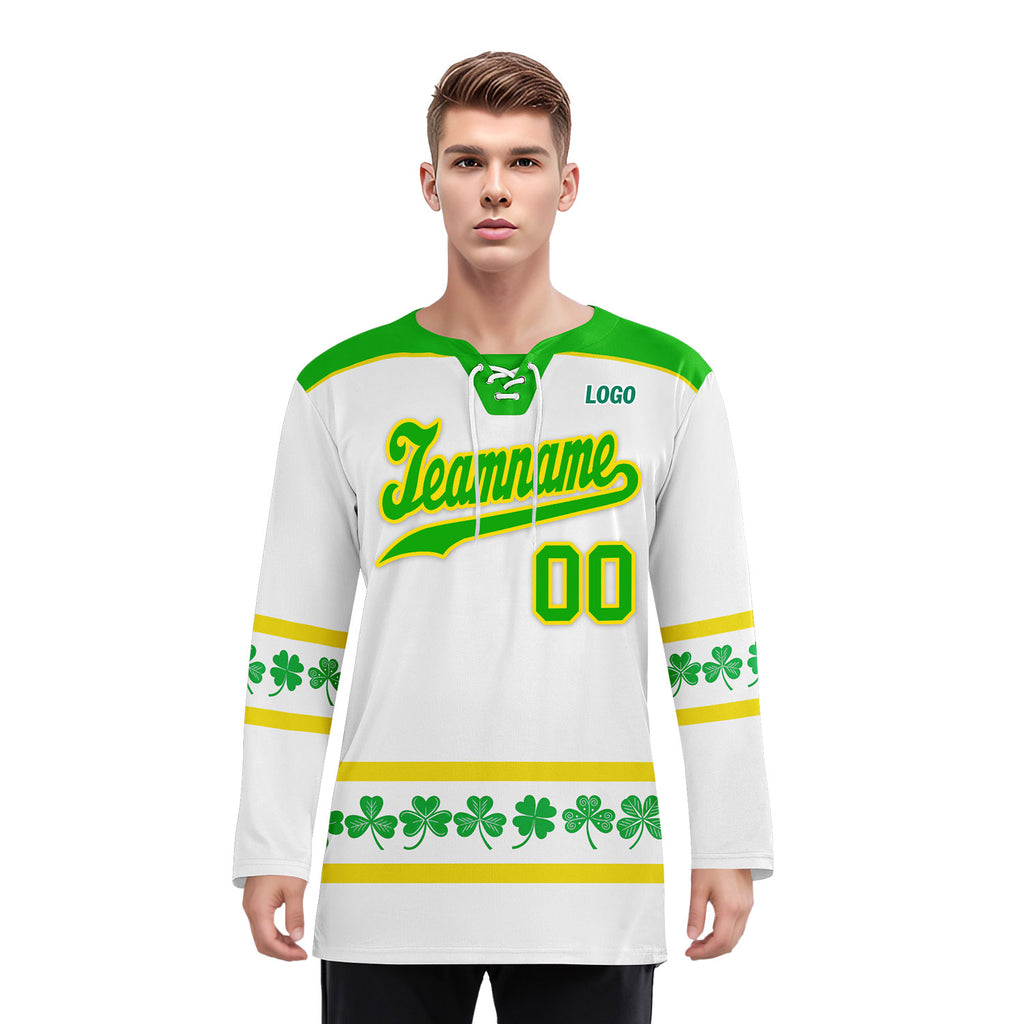 Custom Four-leaf clover Personalized Hockey Jersey HCKJ01-E0615-9