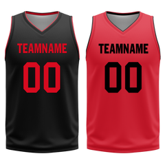 Custom Black Red Classic Style Reversible Basketball Uniform Personalized COOLMAX BBJR-D017018