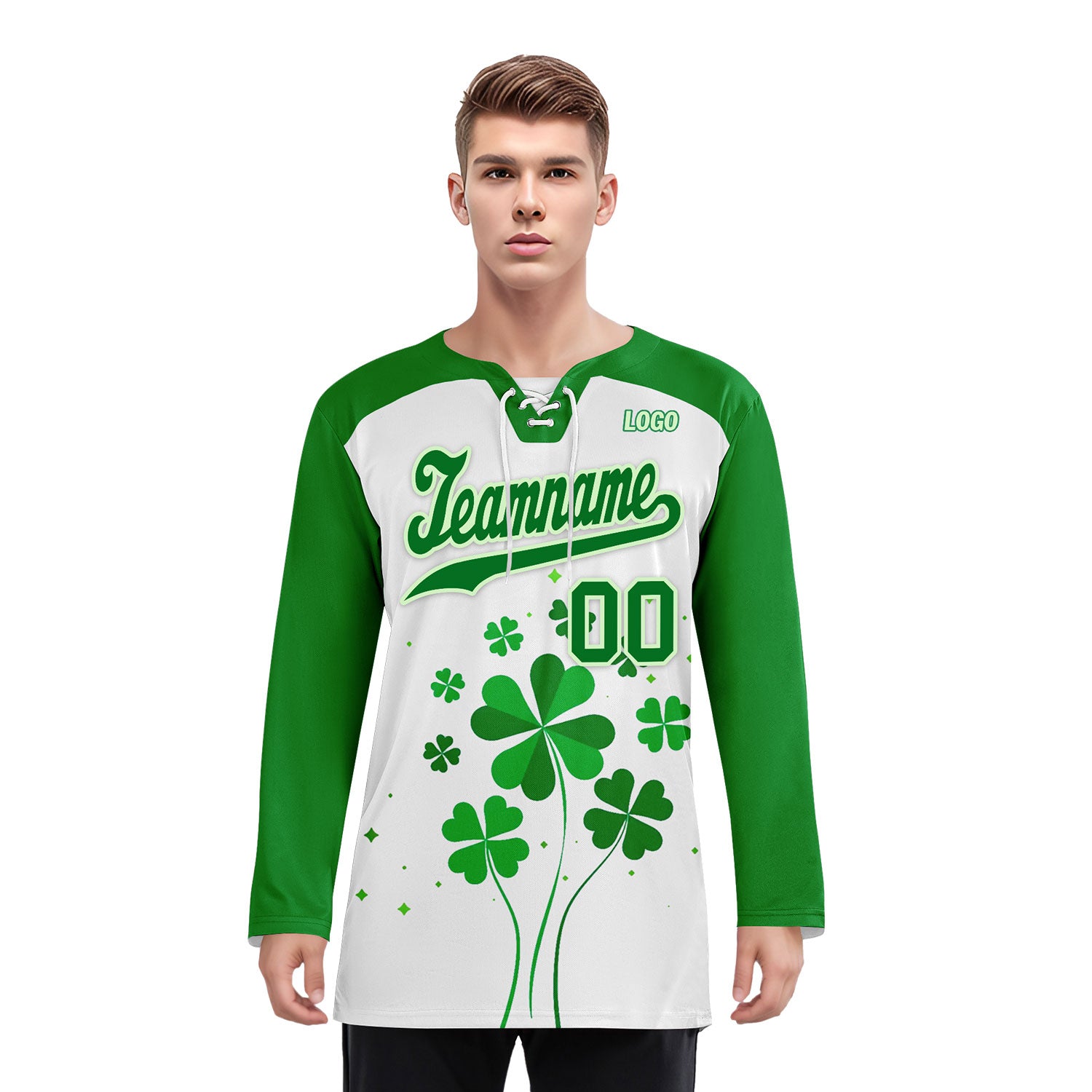 Custom Four-leaf clover Personalized Hockey Jersey HCKJ01-E0615-2