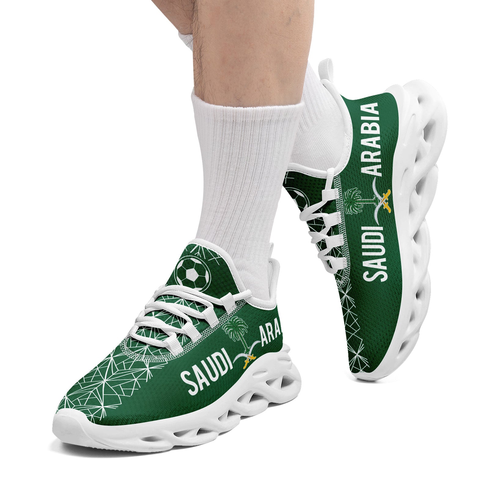 Custom Saudi Arabia 2026 World Cup Sneakers DIY Country Flag Running Shoes Lightweight Sport Shoes Gift for Football Fans Personalized Team Name and Logo FN003-F009078-3