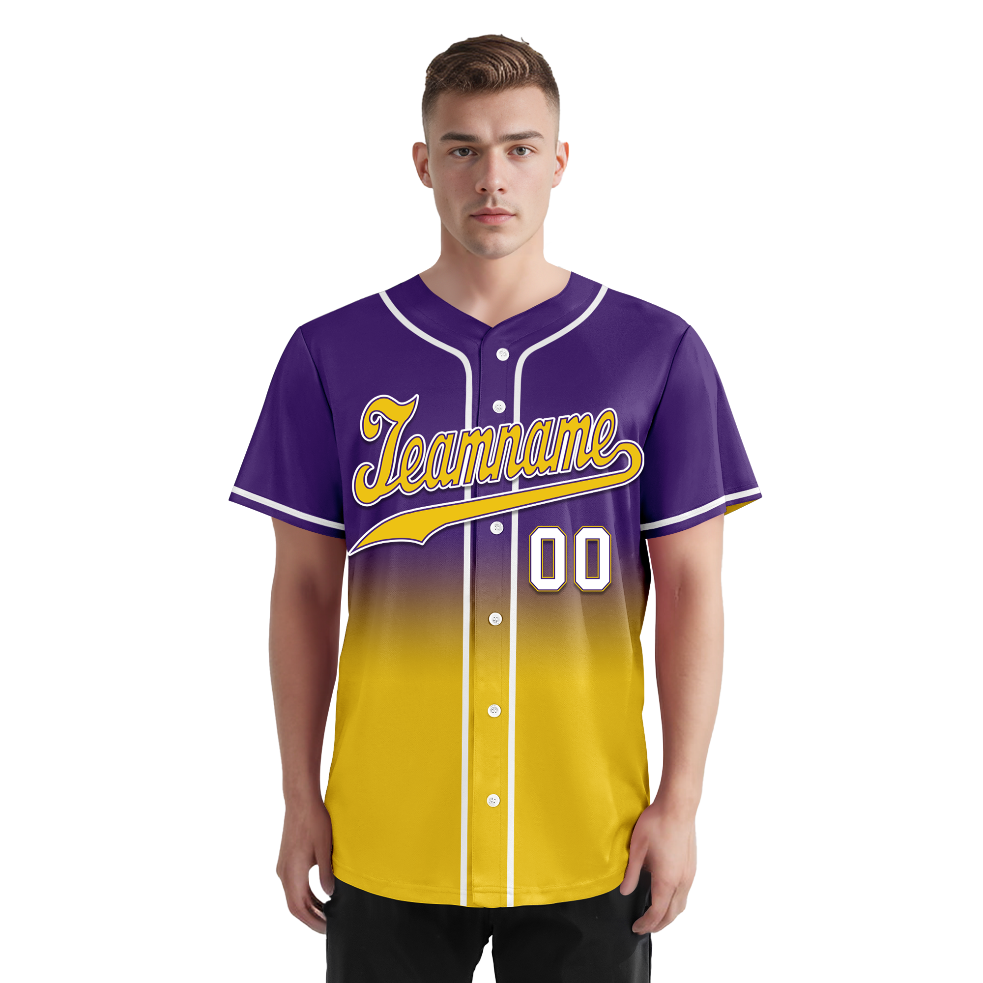 Custom Purple Yellow Fade Fashion Personalized Authentic Baseball Jersey BSBJ01-D0a70cb