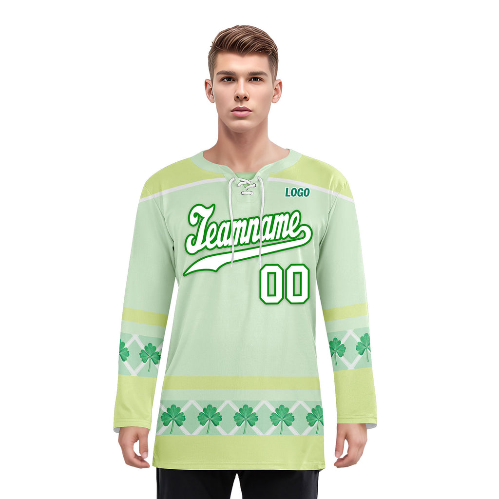 Custom Four-leaf clover Personalized Hockey Jersey HCKJ01-E0615-10