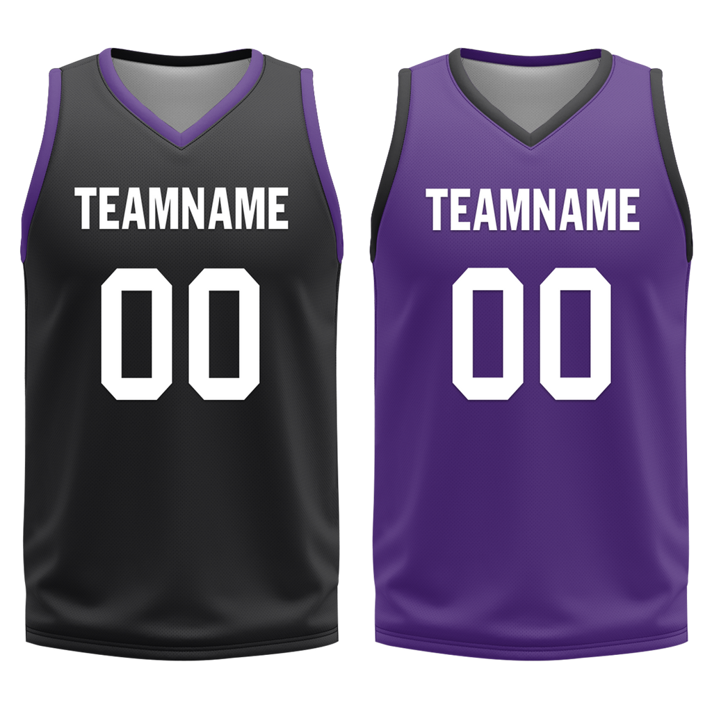 Custom Black Purple Classic Style Reversible Basketball Uniform Personalized COOLMAX BBJR-D017035
