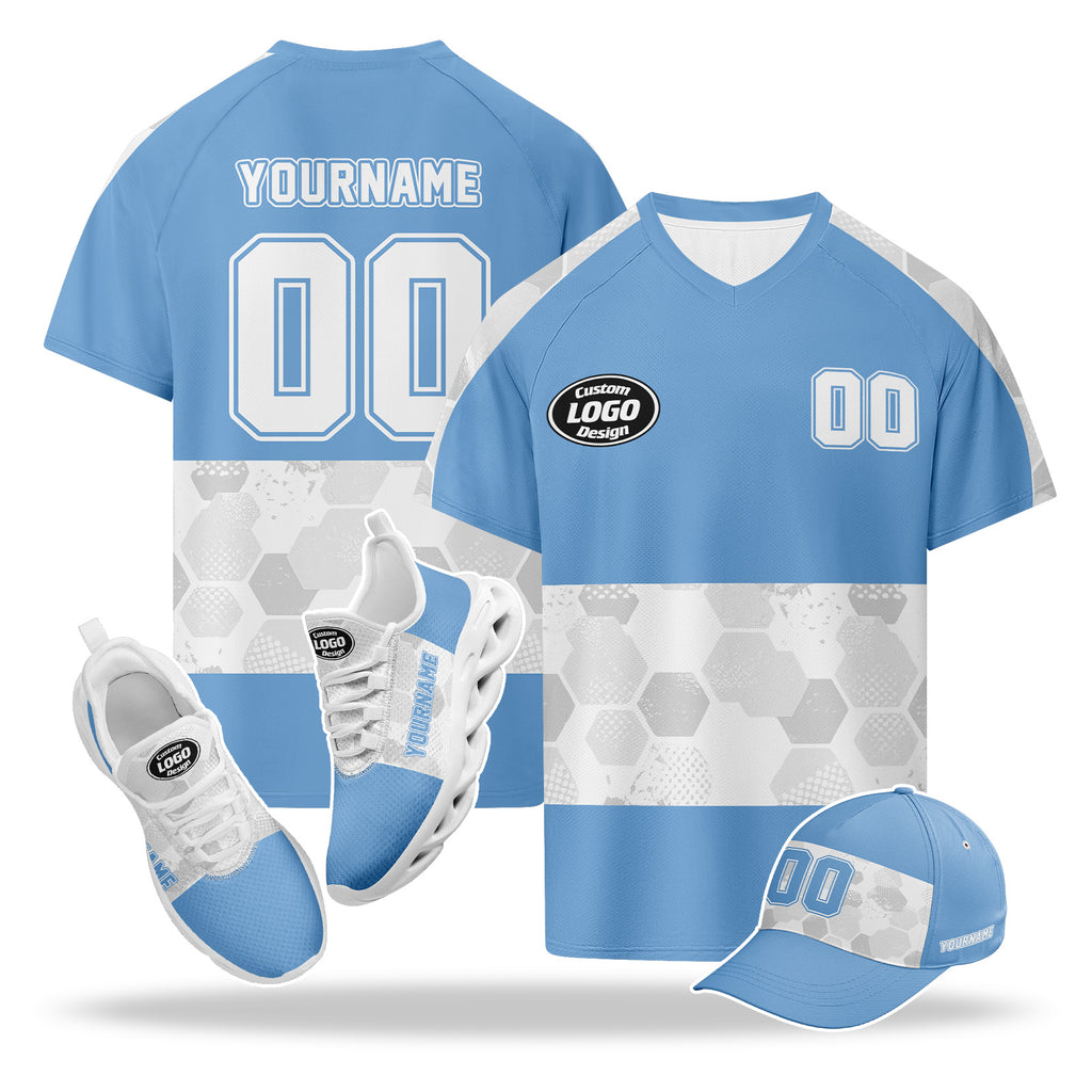 Custom 2026 World Cup Argentina High Quality Soccer Stadium Version Jersey Sneakers Sports Shoes and Hat Combo Offer Personalized Team Name and Logo ZH-F027090-5