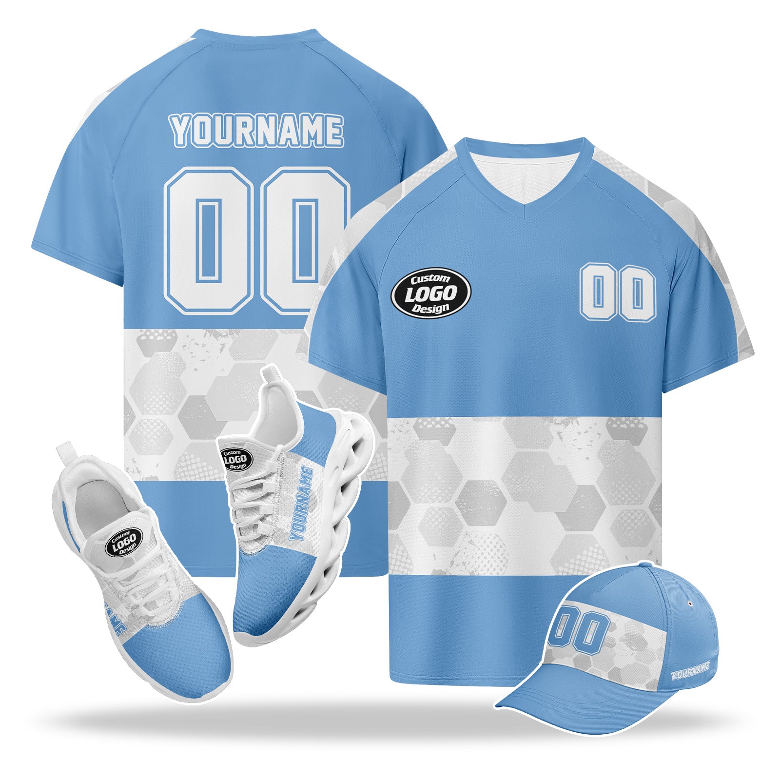 Custom 2026 World Cup Argentina High Quality Soccer Stadium Version Jersey Sneakers Sports Shoes and Hat Combo Offer Personalized Team Name and Logo ZH-F027090-5