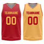 Custom Red Yellow Classic Style Reversible Basketball Uniform Personalized COOLMAX BBJR-D017011