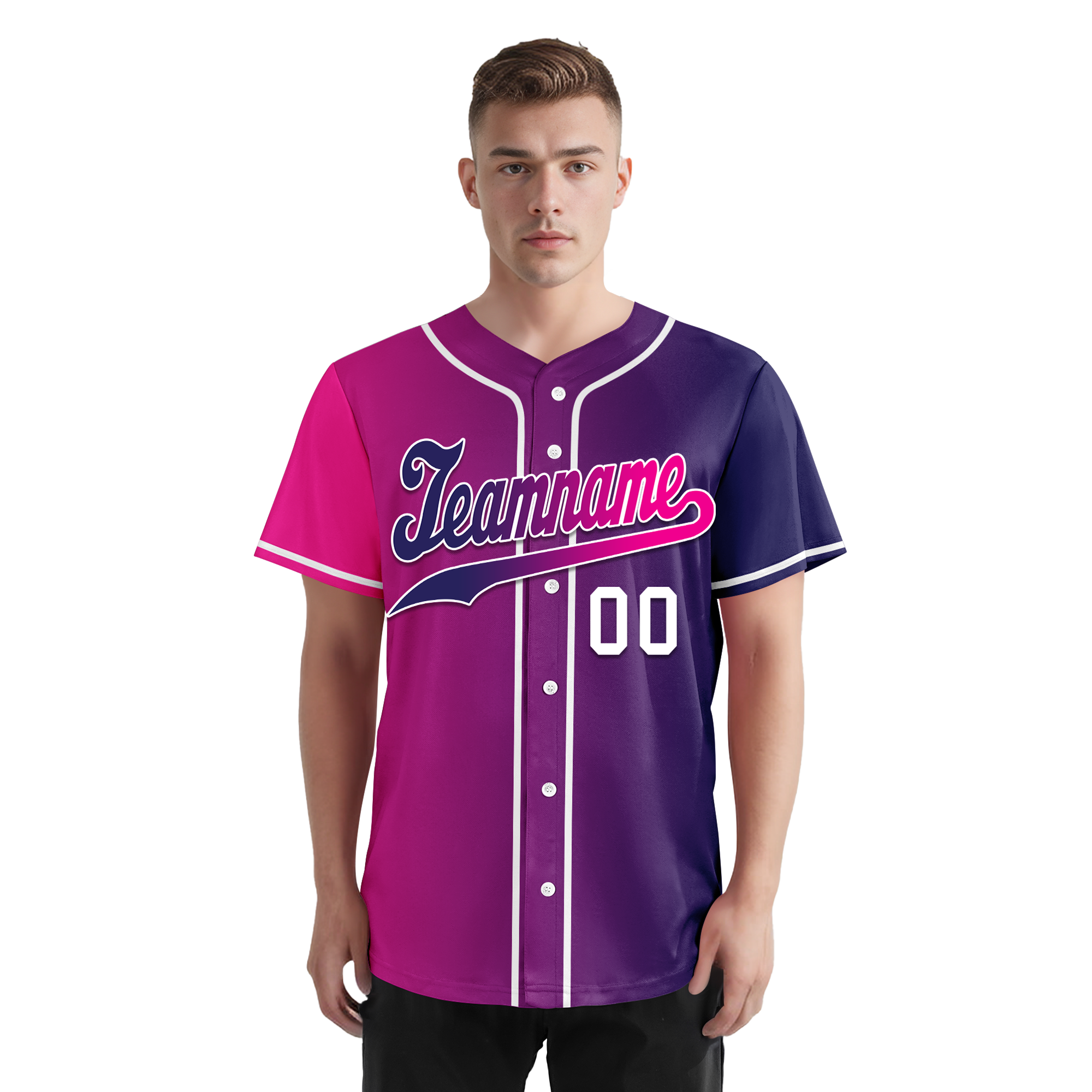 Custom Pink Blue Gradient Fashion Personalized Authentic Baseball Jersey BSBJ01-D0a7aab