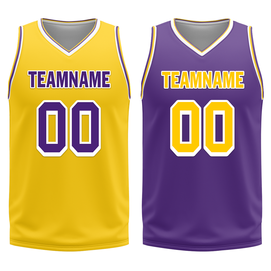 Custom Yellow Purple Classic Style Reversible Basketball Uniform Personalized Ordinary BBJR-D017034