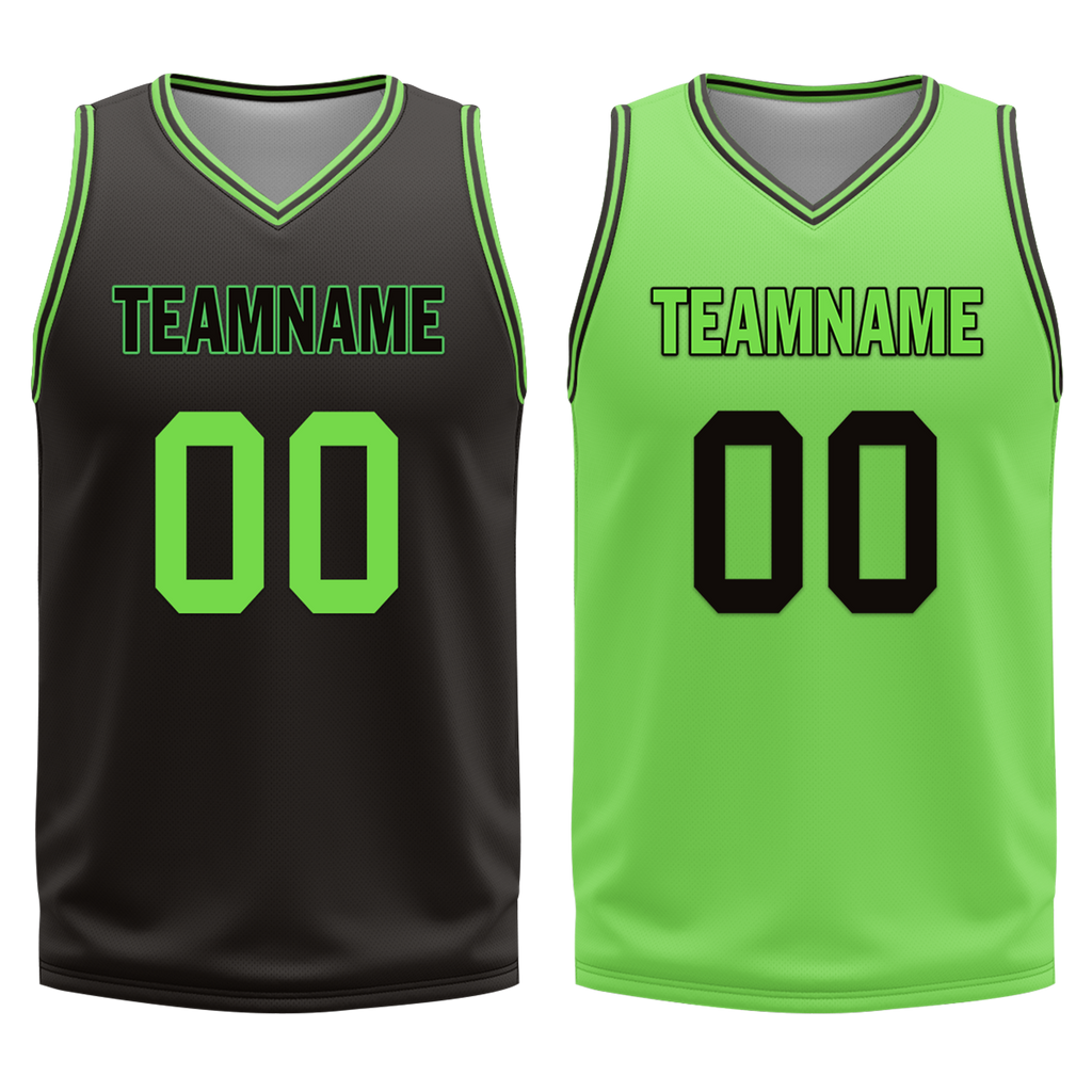 Custom Black Green Classic Style Reversible Basketball Uniform Personalized COOLMAX BBJR-D017049
