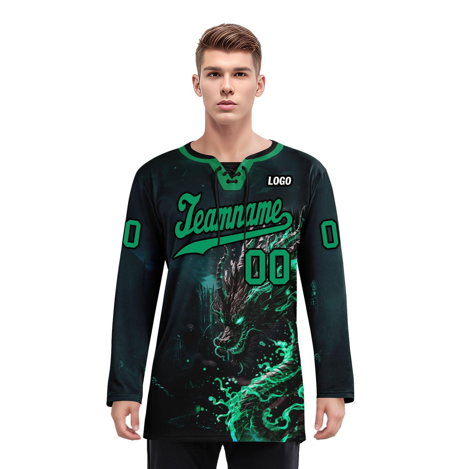 Custom Dark gray Green Gothic Personalized Hockey Jersey HCKJ01-E0601-03