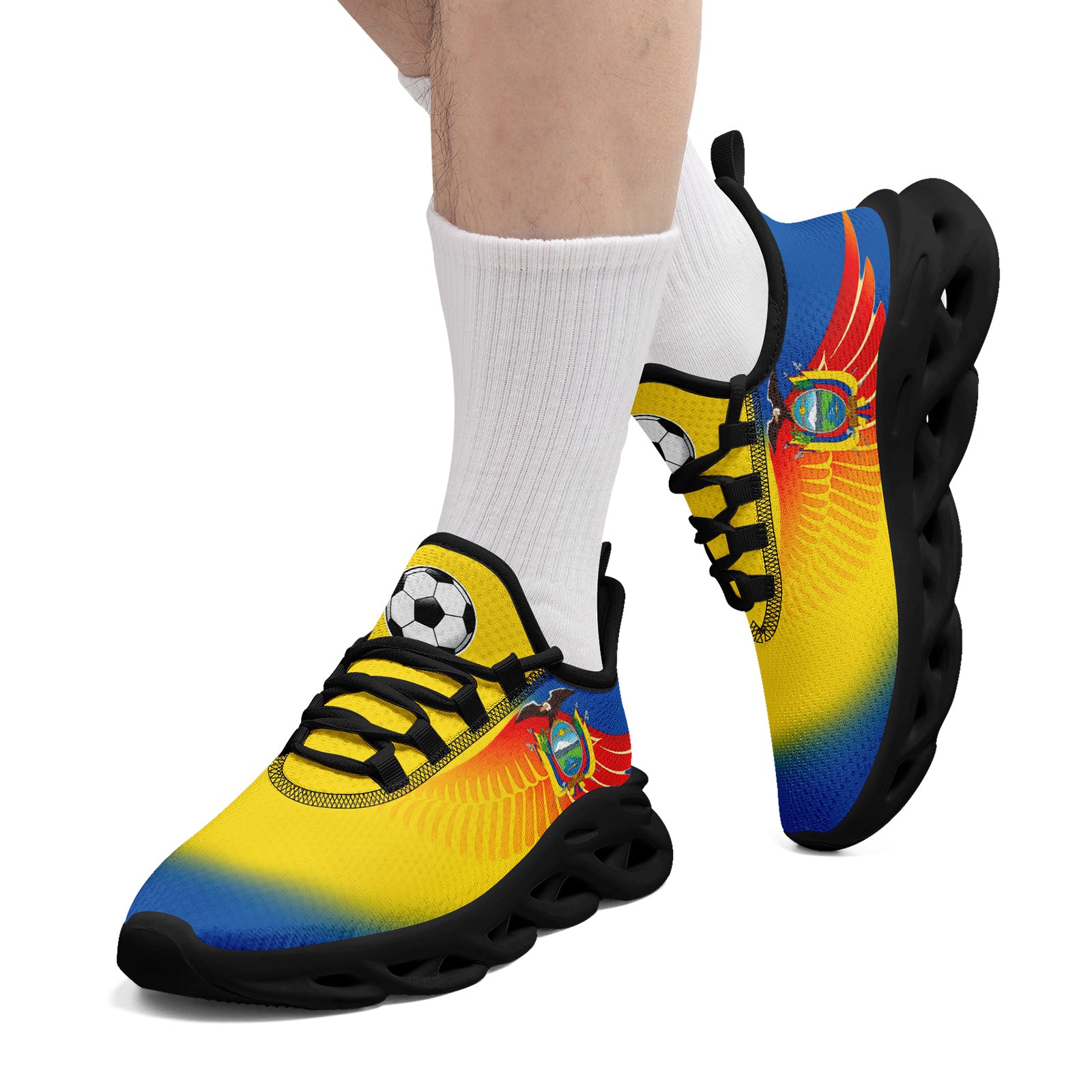 Custom Ecuador 2026 World Cup Sneakers DIY Country Flag Running Shoes Lightweight Sport Shoes Gift for Football Fans Personalized Team Name and Logo FN003-F009077-2