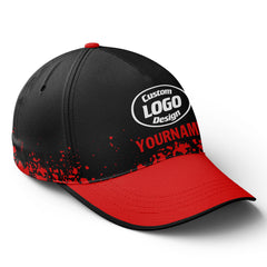 Custom Black Red Hat Sport Design Cap Stitched Adjustable Personalized YW061-D020231-2