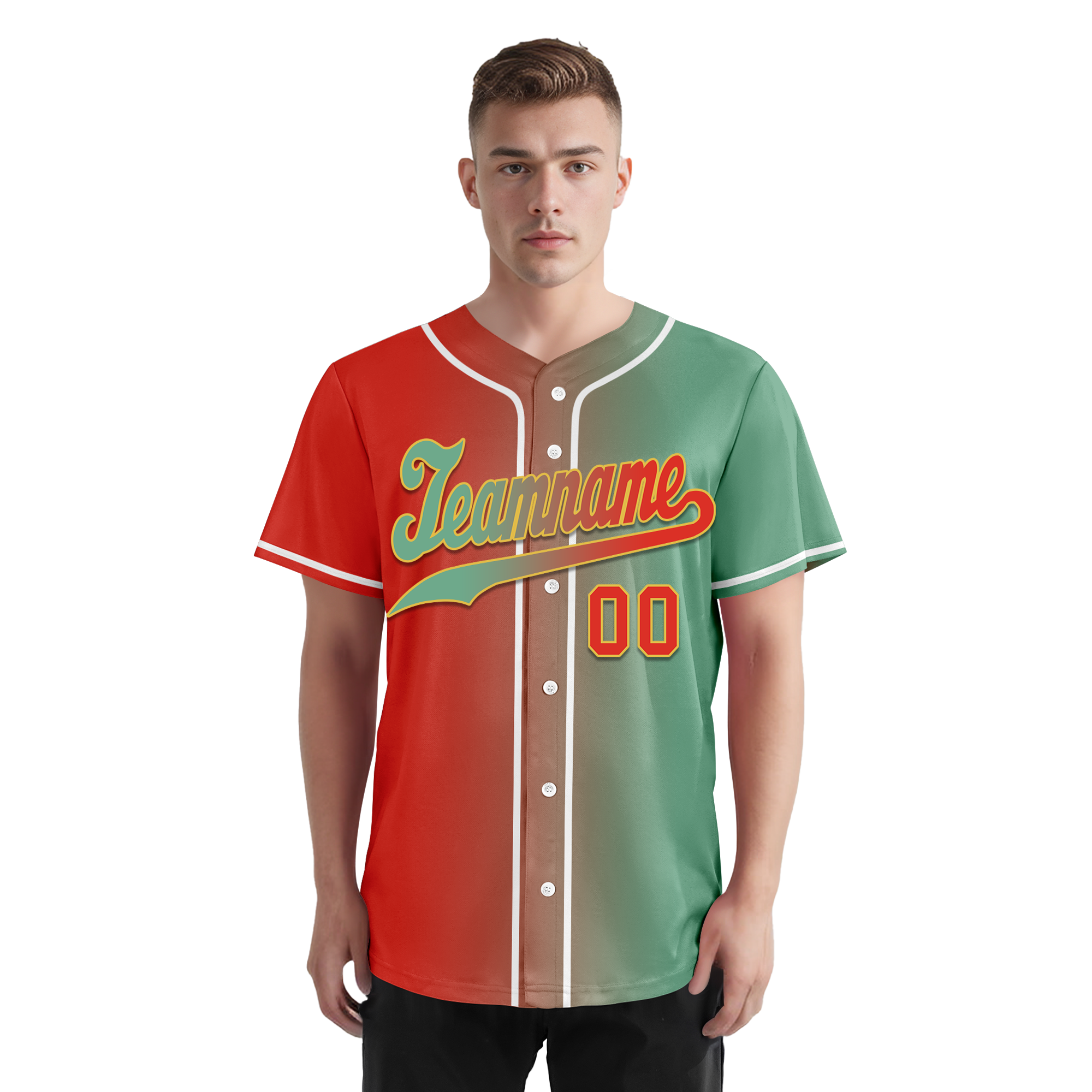 Custom Red Green Gradient Fashion Personalized Authentic Baseball Jersey BSBJ01-D0a7a09