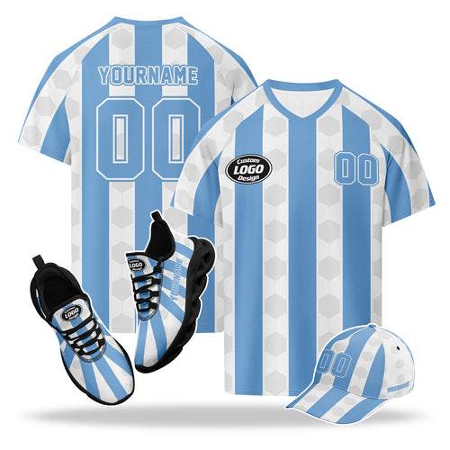 Custom 2026 World Cup Argentina High Quality Soccer Stadium Version Jersey Sneakers Sports Shoes and Hat Combo Offer Personalized Team Name and Logo ZH-F027090-2
