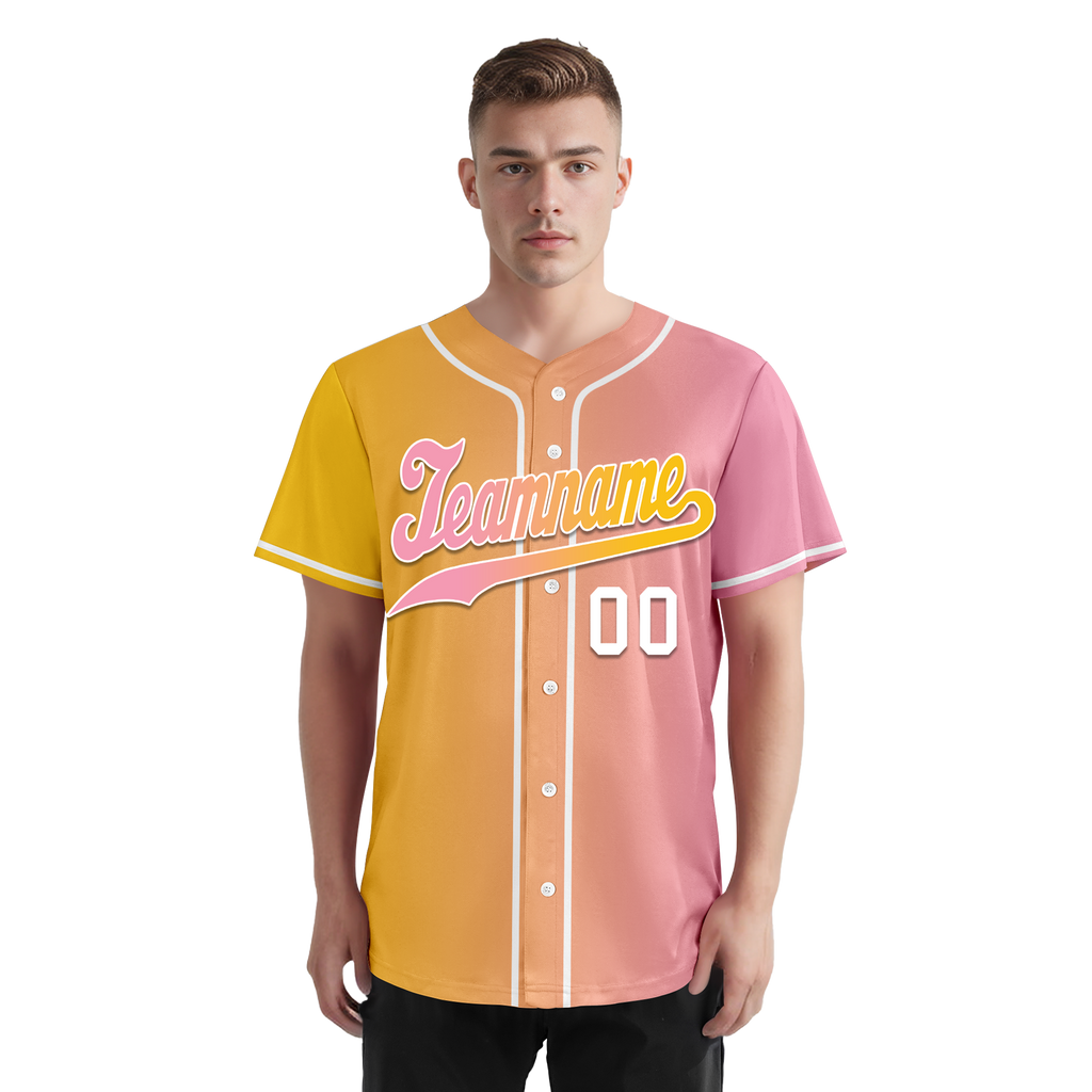 Custom Yellow Pink Gradient Fashion Personalized Authentic Baseball Jersey BSBJ01-D0a7aac
