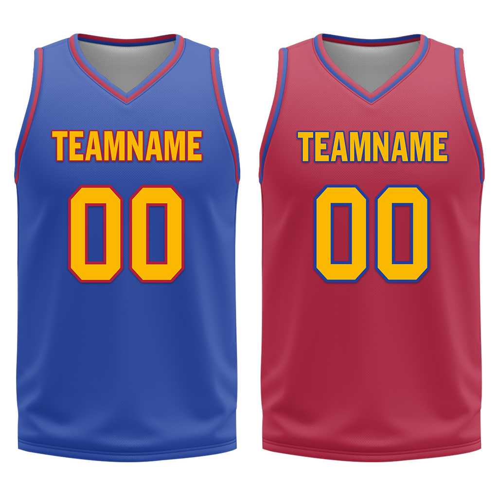 Custom Blue Red Classic Style Reversible Basketball Uniform Personalized COOLMAX BBJR-D017029