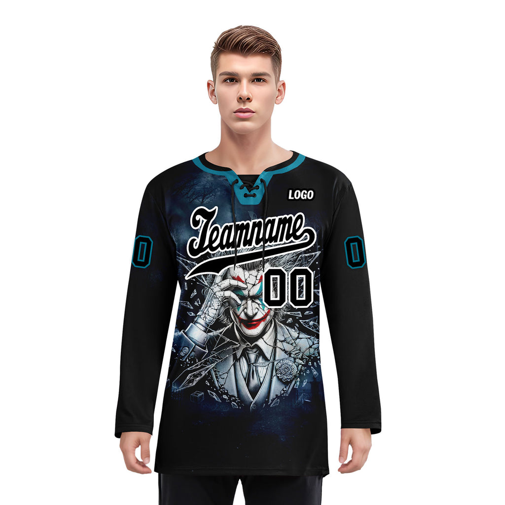 Custom Black White Teal Gothic Personalized Hockey Jersey HCKJ01-E0601-12